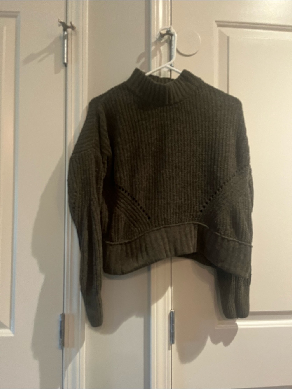 Olive Ribbed Mock Neck Women's Sweater. Pink Rose
